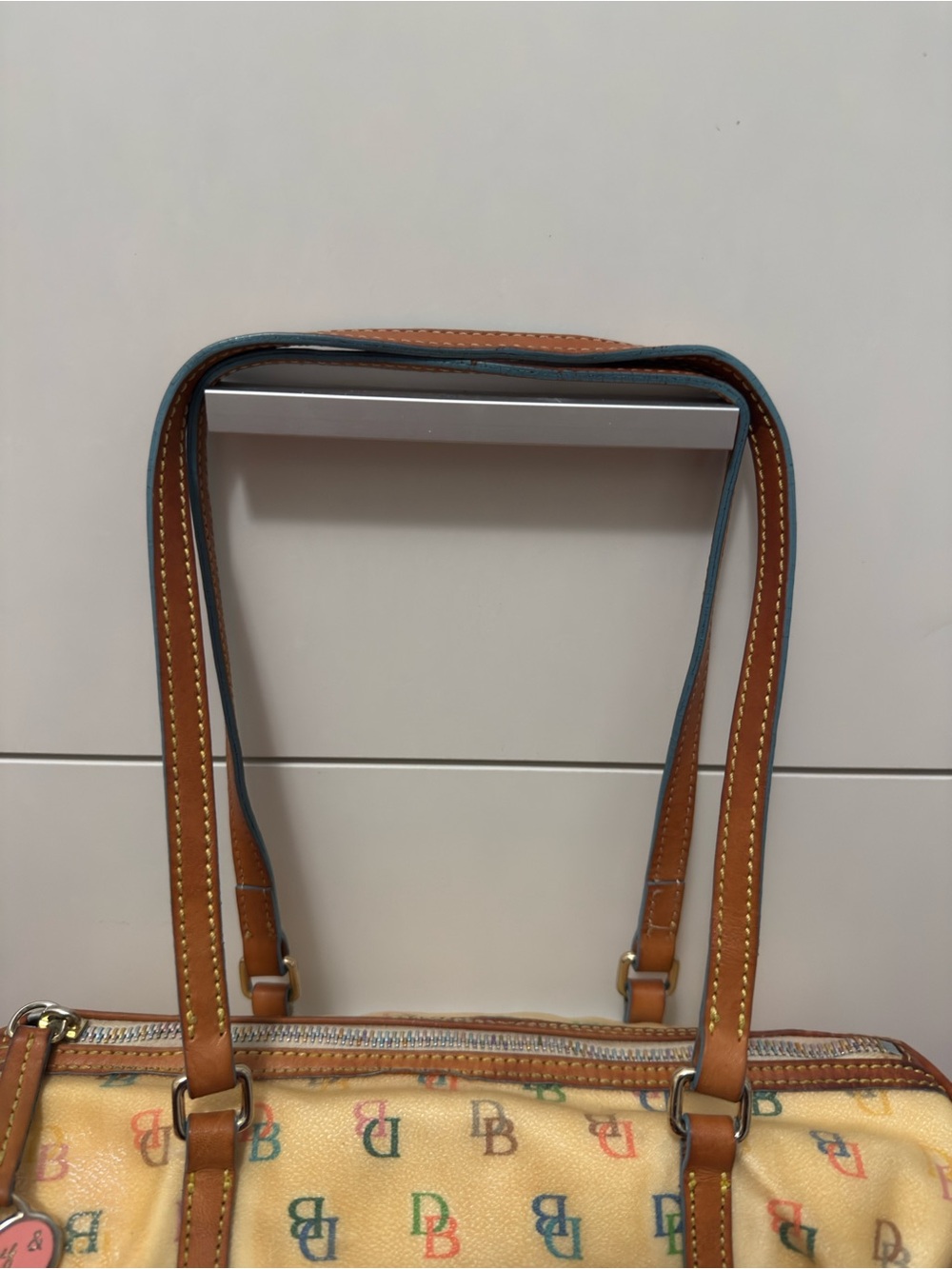 Vintage Y2K Dooney & Bourke Multi Color Monogram Barrel Satchel Bag - Picture 4 of 9